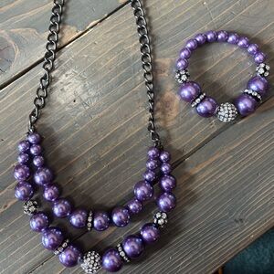 Elegant Purple Beaded Necklace and Bracelet Set